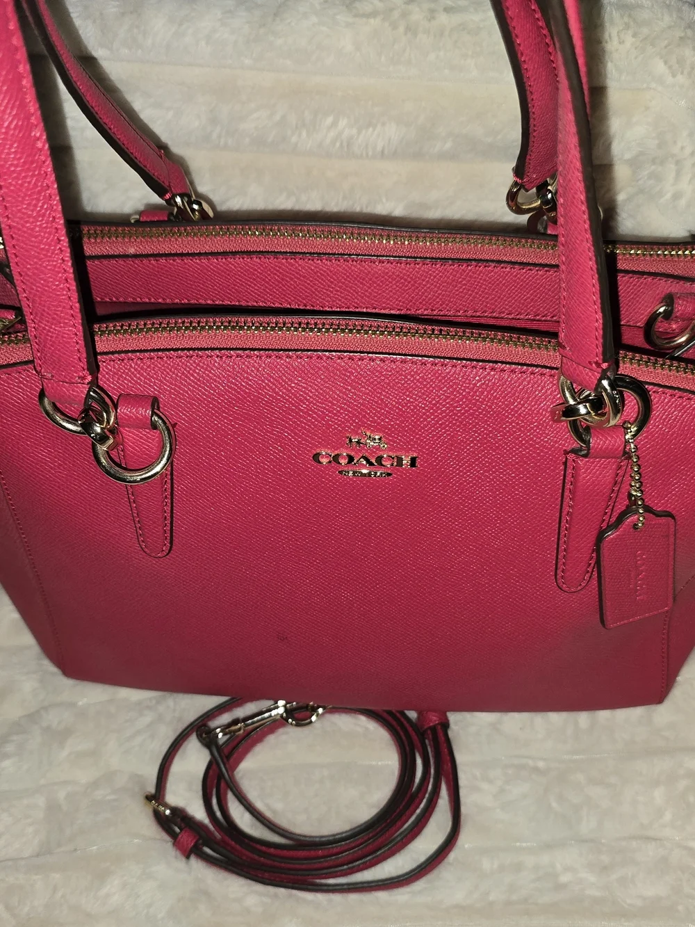 Coach Pink Leather Satchel Bag - Signature Logo